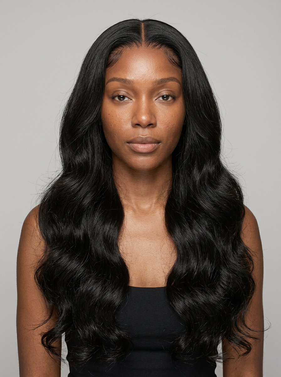 Body Wave wig styled on model